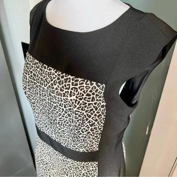 Adrianna Papell Leopard Animal Print Cocktail Dress Career Black White size 10 - Picture 4 of 14